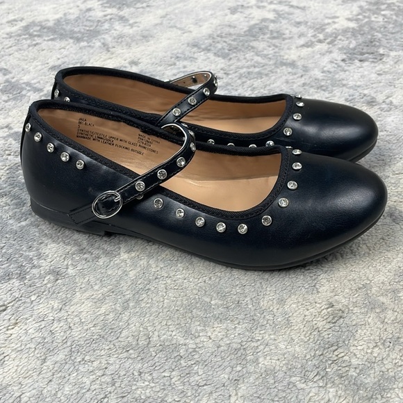 New Steve Madden JRea Crystal Embellished Mary Jane Ballet Flats Black Sz 5 Girl - Picture 5 of 15